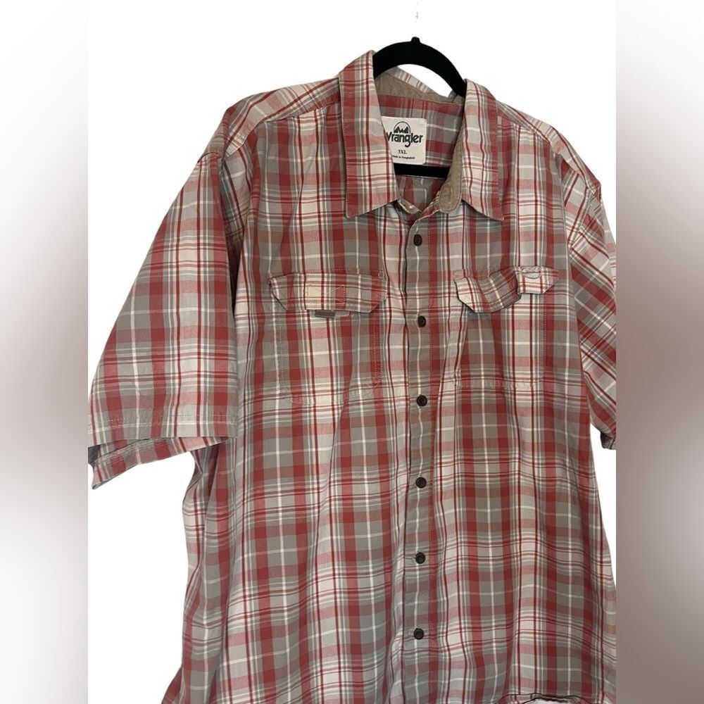 WRANGLER MENS 3XL BIG & TALL RED TAN BUTTON UP SHORT SLEEVE SHIRT - Picture 5 of 9